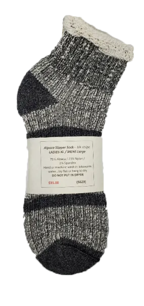 S629 Alpaca Thermal Slipper Sock Black Stripe Ladies Large