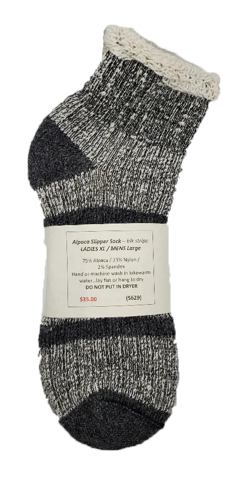 S629 Alpaca Thermal Slipper Sock Black Stripe Ladies Large