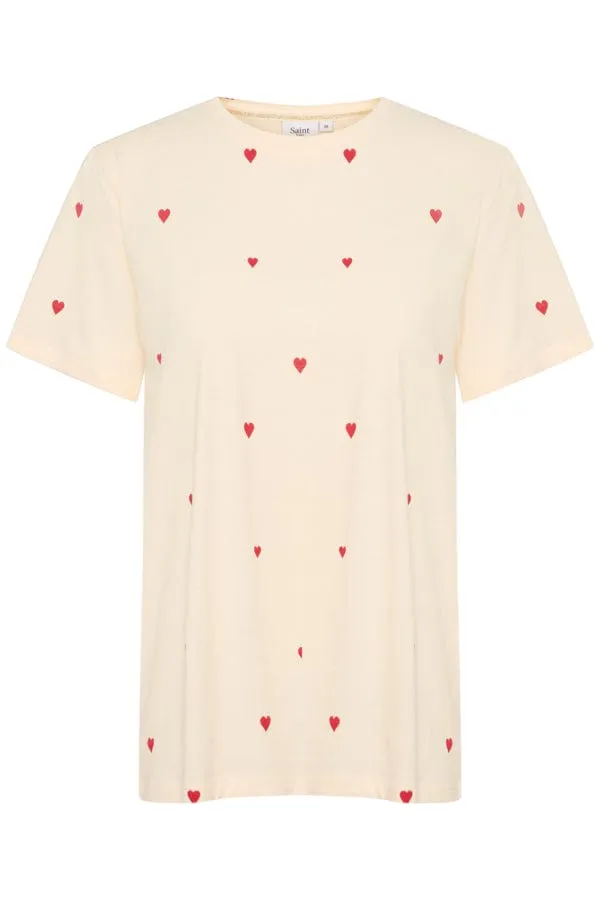 Saint Tropez Heart T-Shirt Red Ivory