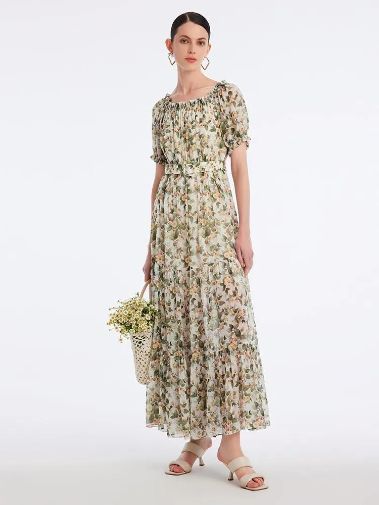 Silk Floral Print Maxi Dress