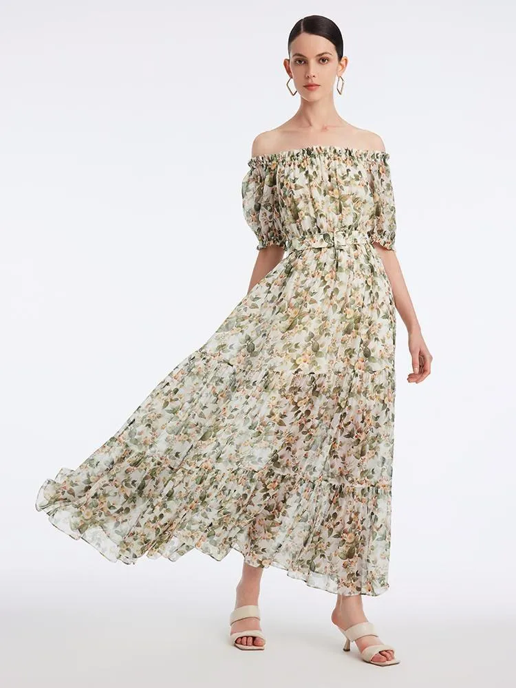 Silk Floral Print Maxi Dress