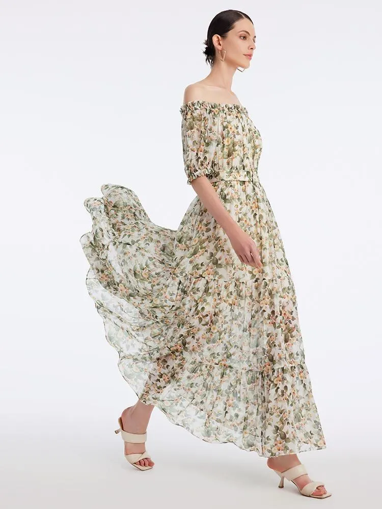 Silk Floral Print Maxi Dress