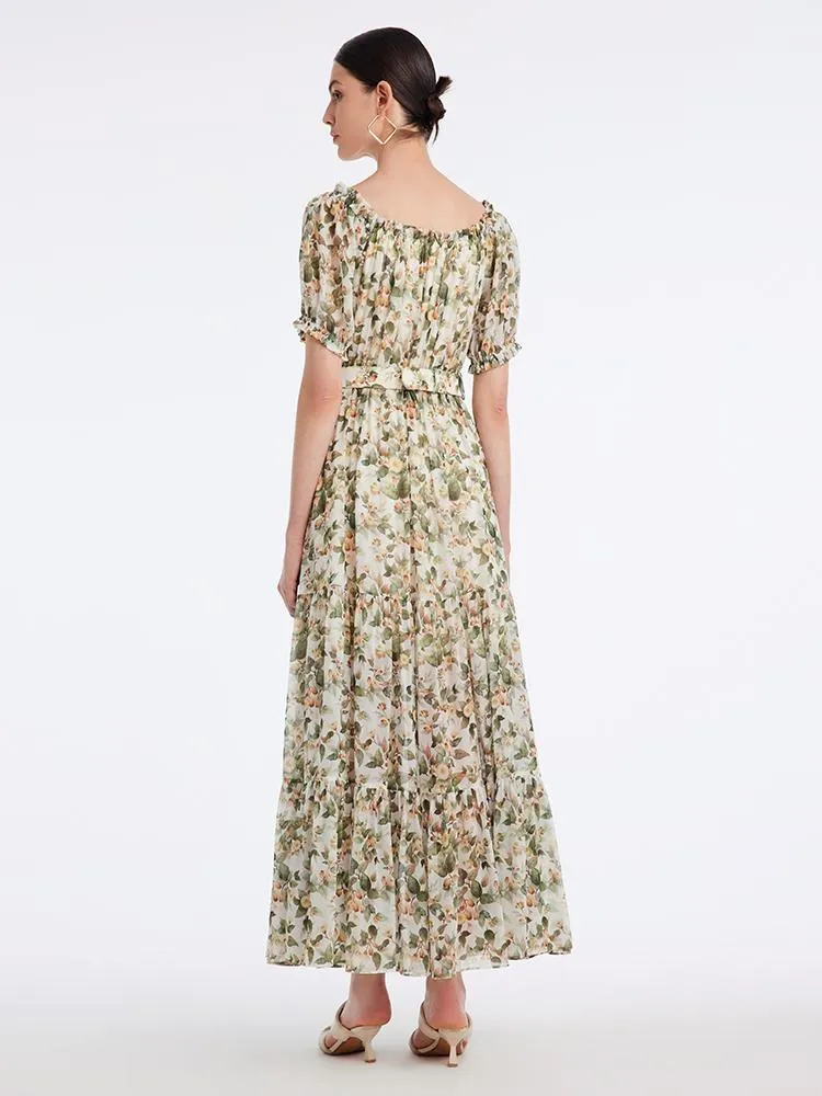 Silk Floral Print Maxi Dress