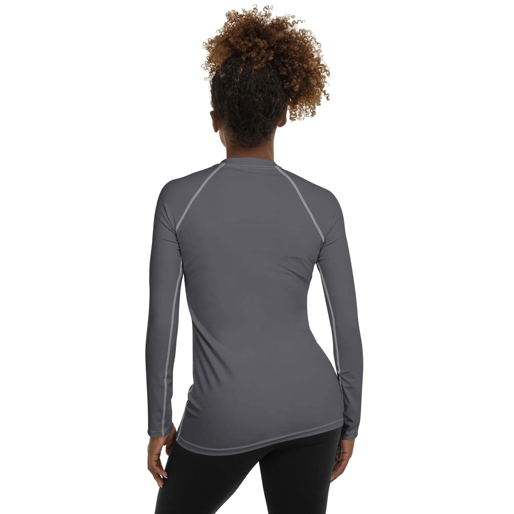 Sleek Sophistication: Women's Solid Color Long Sleeve Rash Guard - Charcoal