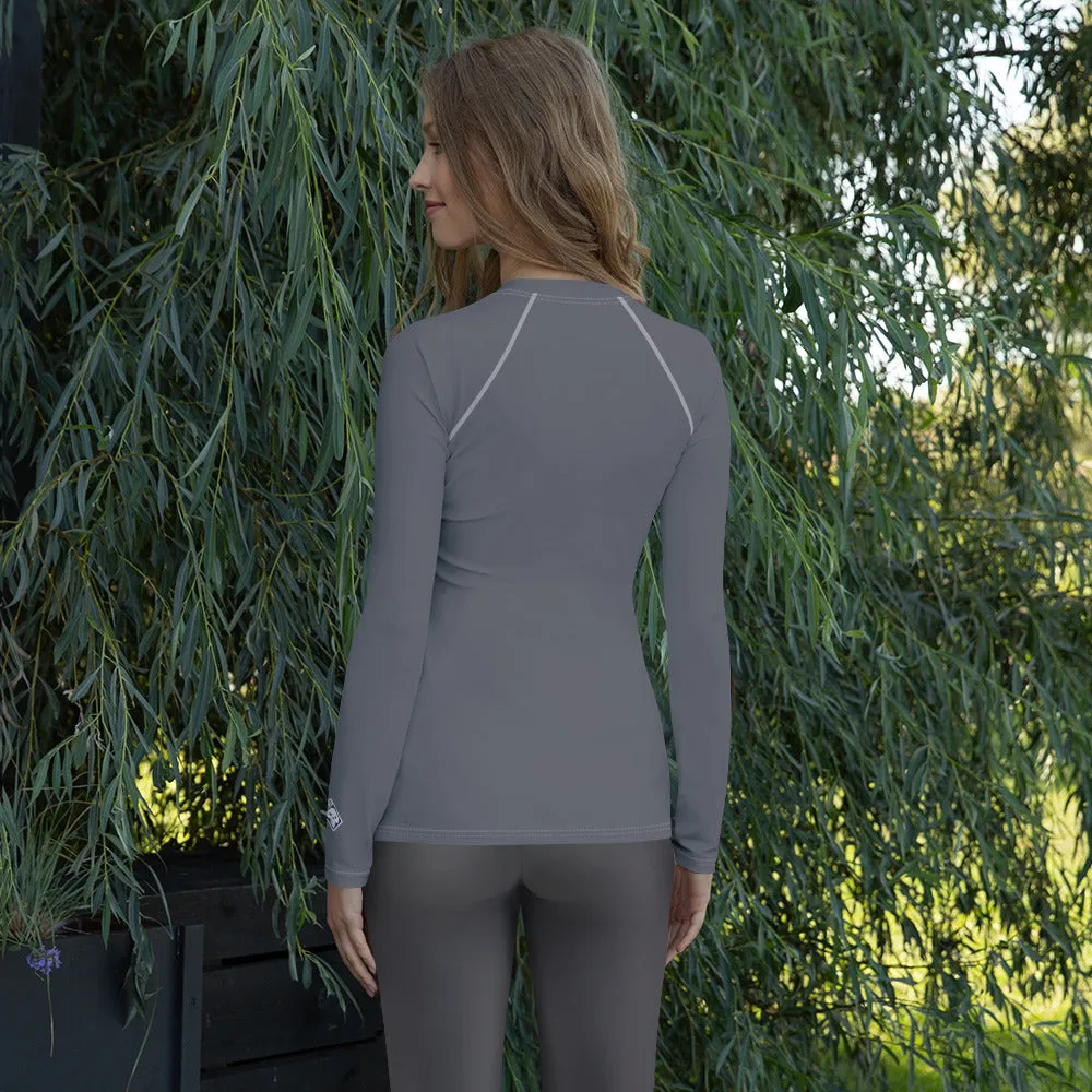 Sleek Sophistication: Women's Solid Color Long Sleeve Rash Guard - Charcoal