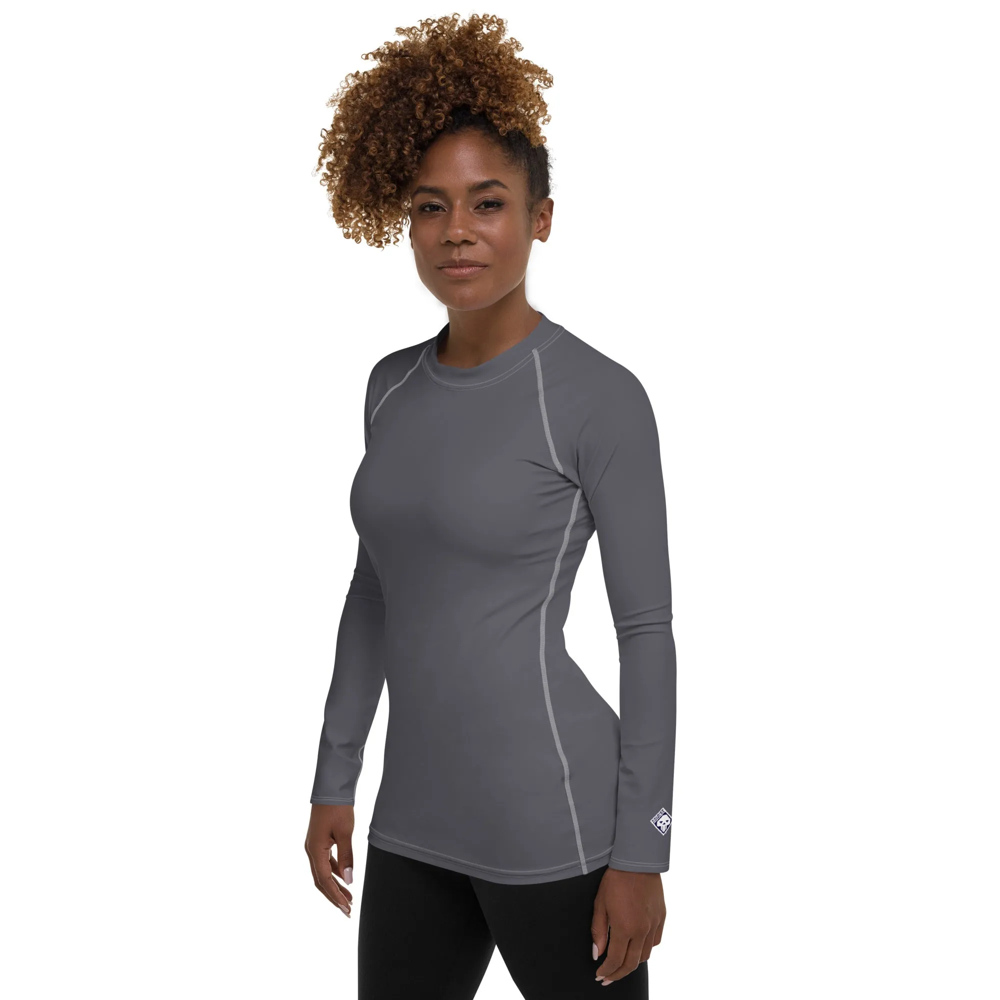 Sleek Sophistication: Women's Solid Color Long Sleeve Rash Guard - Charcoal