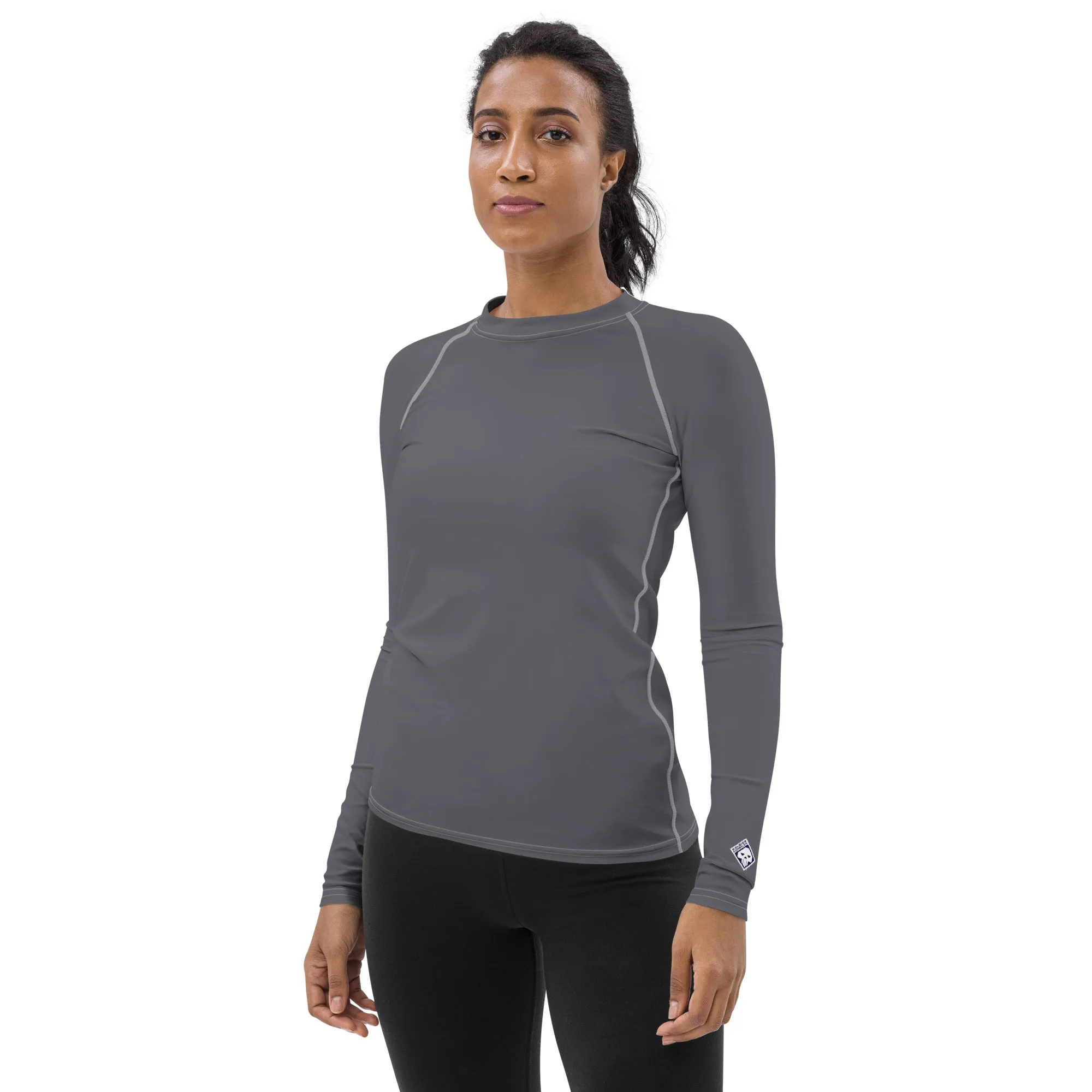 Sleek Sophistication: Women's Solid Color Long Sleeve Rash Guard - Charcoal