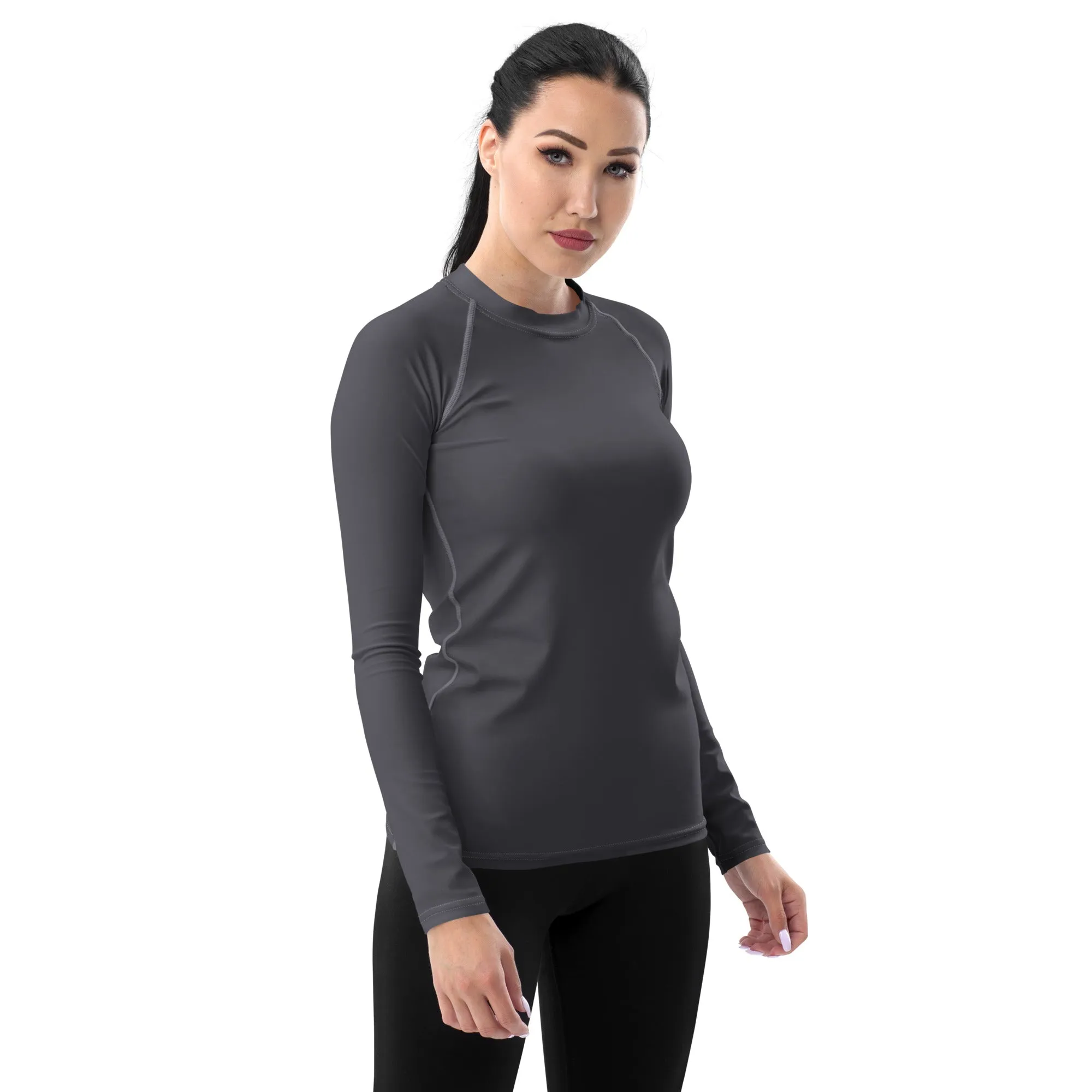 Sleek Sophistication: Women's Solid Color Long Sleeve Rash Guard - Charcoal