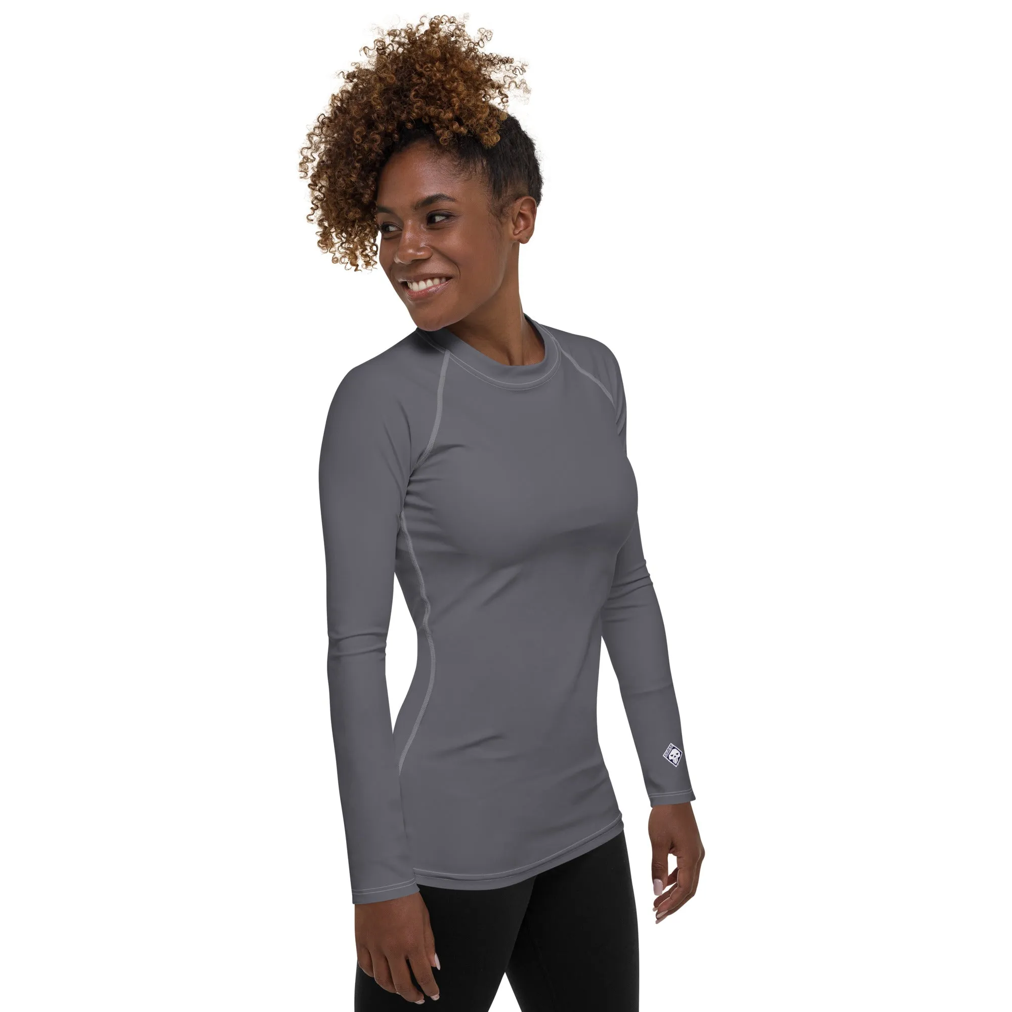 Sleek Sophistication: Women's Solid Color Long Sleeve Rash Guard - Charcoal