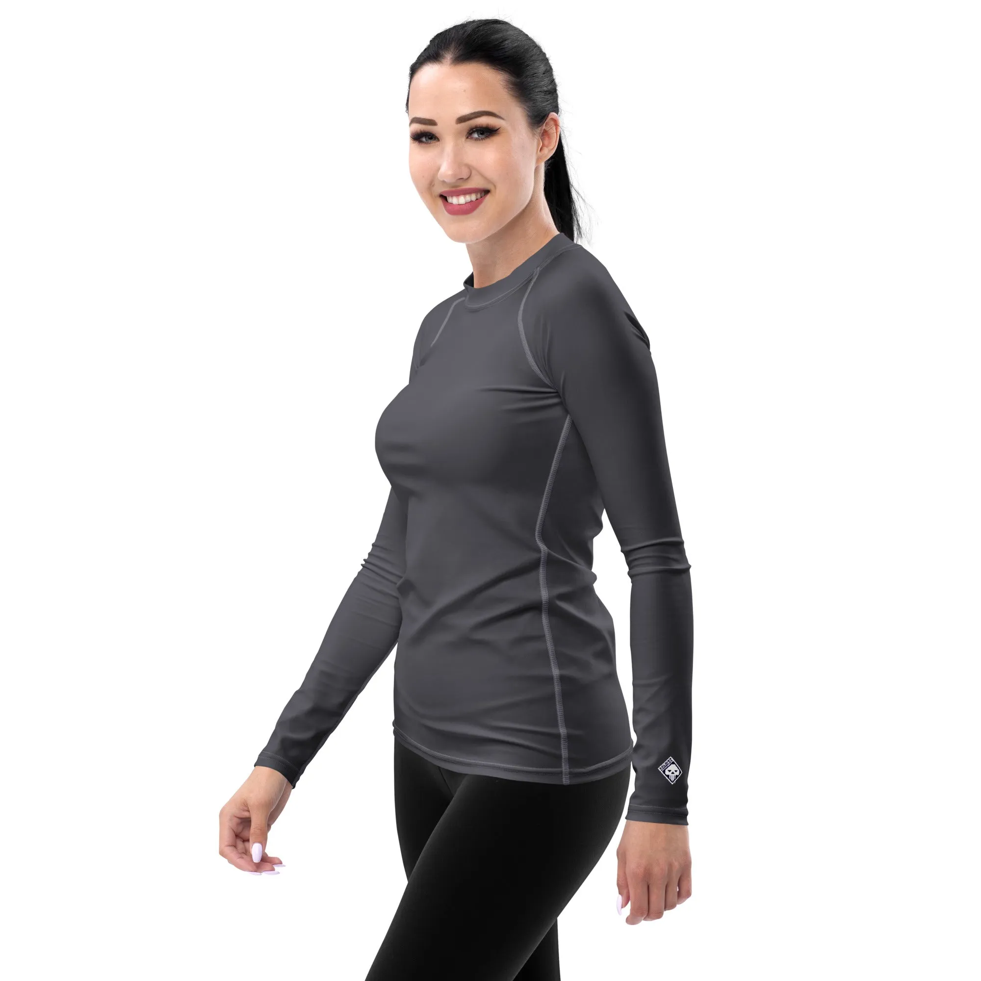 Sleek Sophistication: Women's Solid Color Long Sleeve Rash Guard - Charcoal