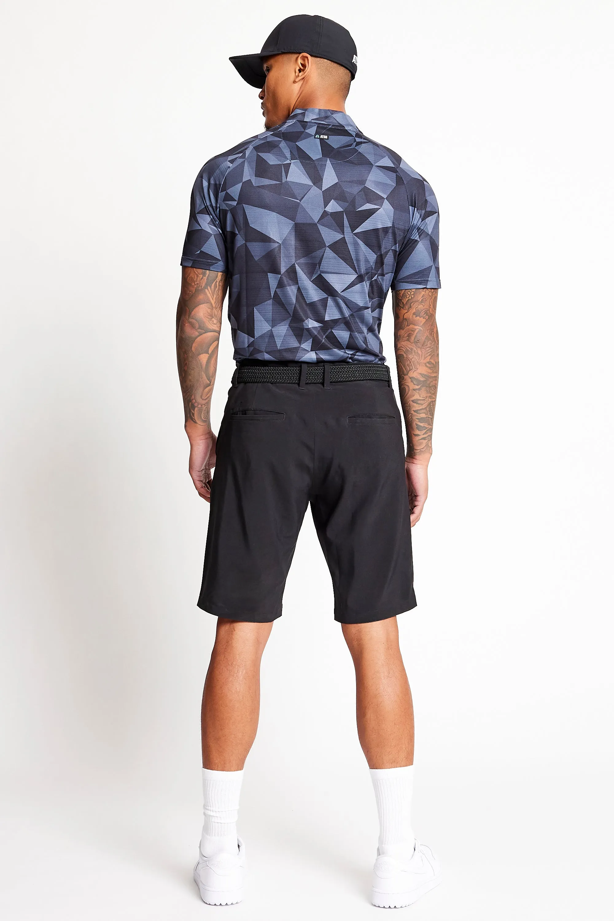 Slim Fit Printed Grandad Polo  - Putter Black