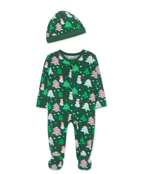 Snowman Bamboo 2-Way-Zip Footie & Hat (NB-9M)