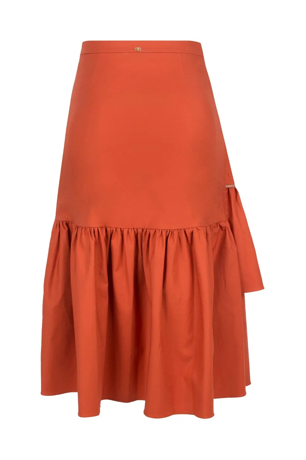 Solid Midi Skirt with Ruffles