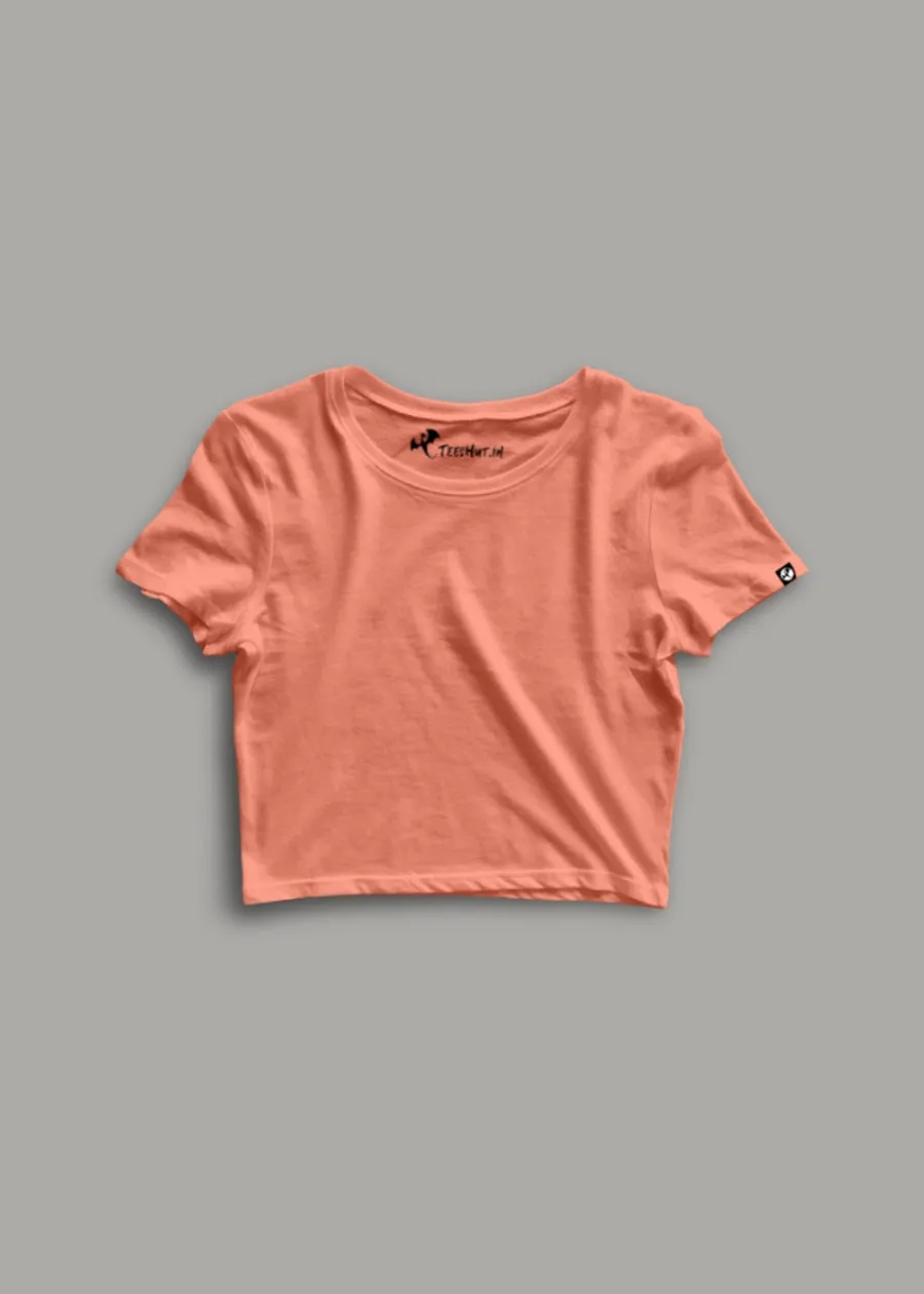 Solid Women Half Sleeve Crop Top - Salmon Pink