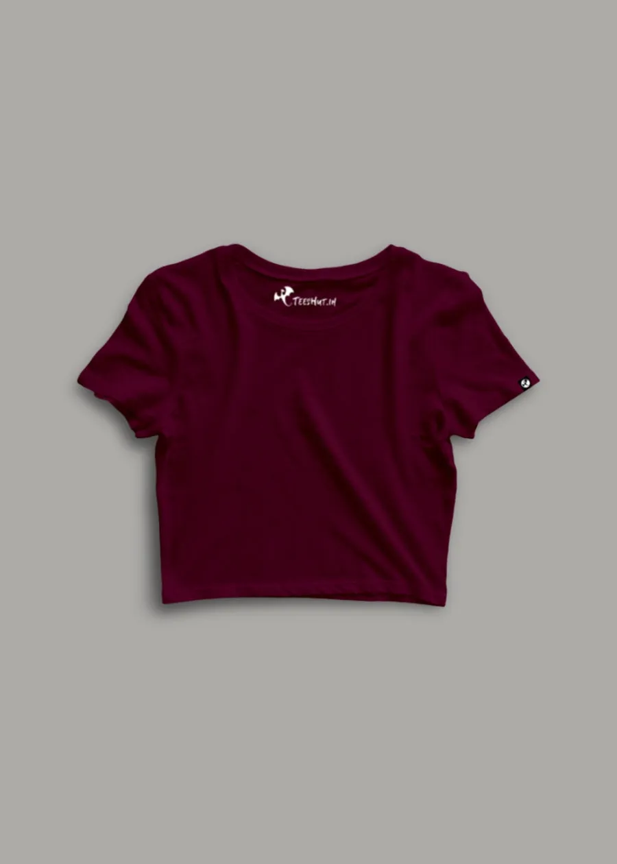 Solid Women Half Sleeve Crop Top - Wine