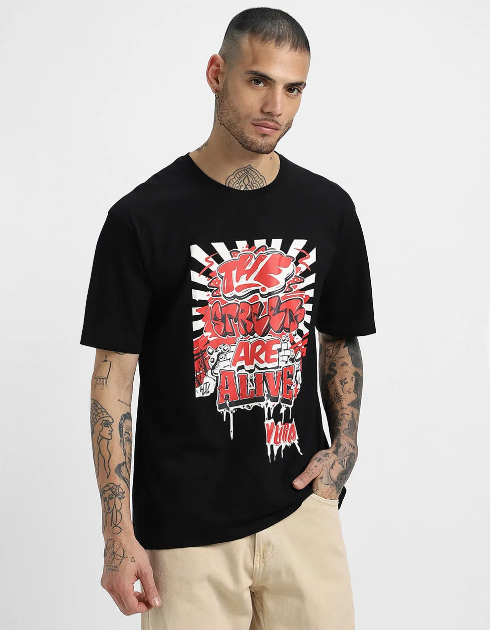 Streets Are Alive Black Oversized Tshirt