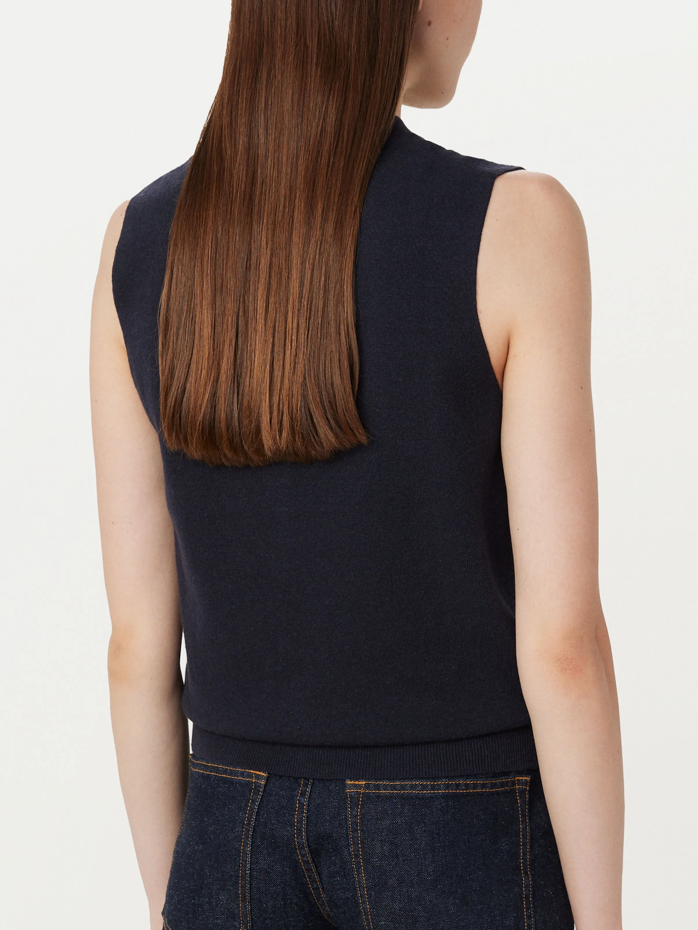 The Linen Sweater Vest in Space Blue