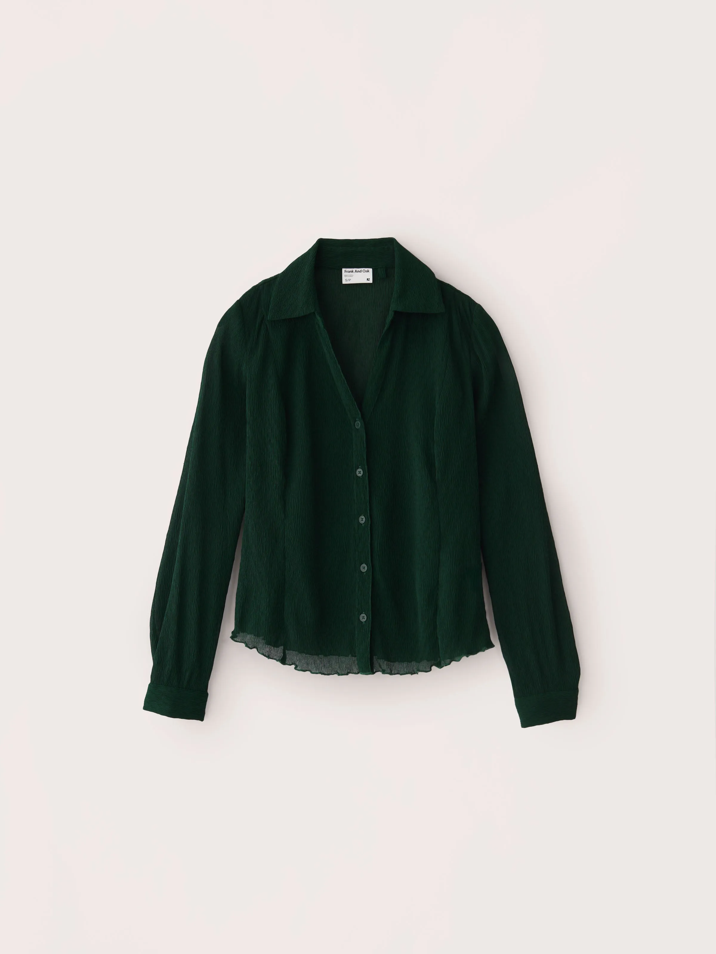 The Textured Sheer Blouse in Forest Green