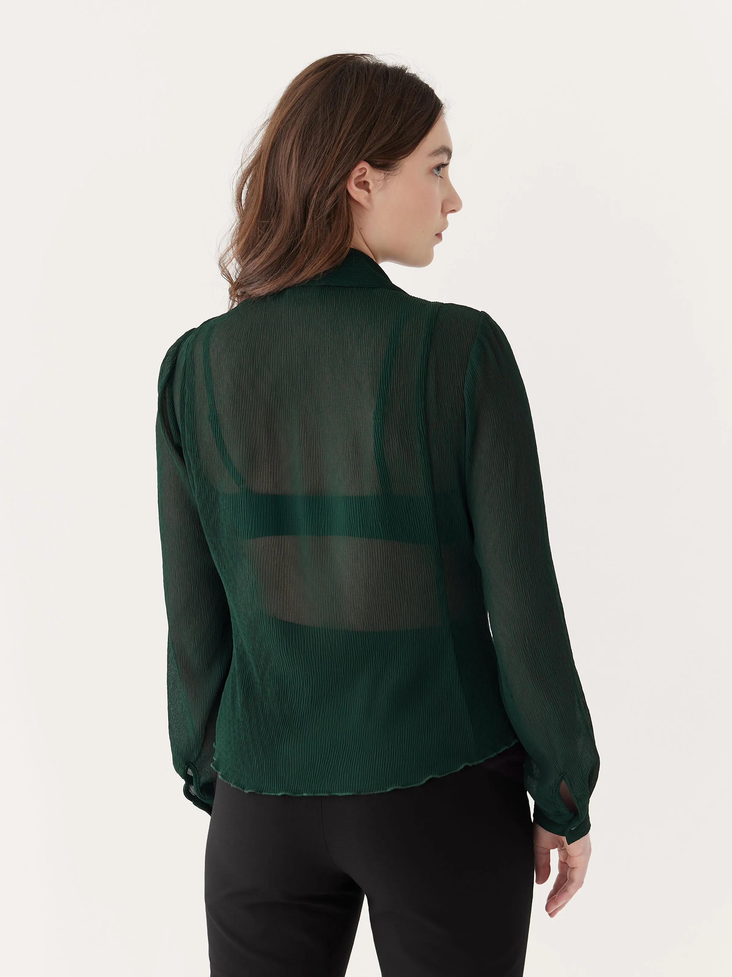 The Textured Sheer Blouse in Forest Green