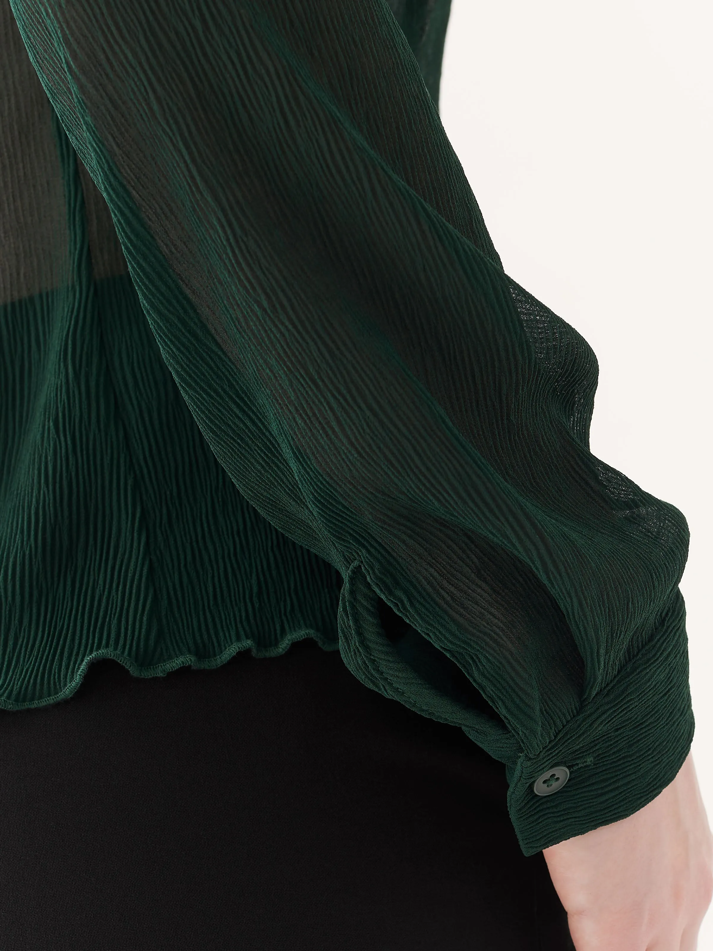 The Textured Sheer Blouse in Forest Green