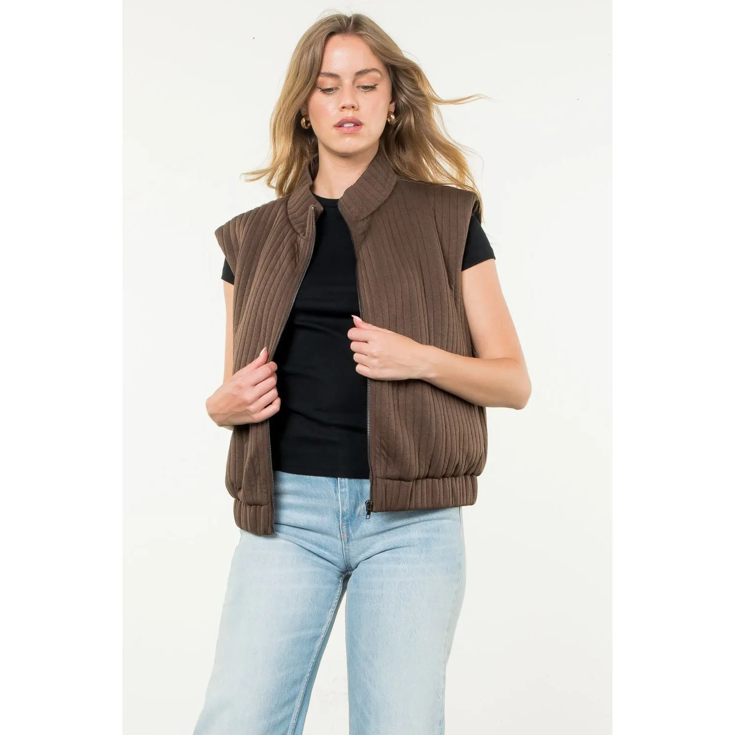 Twyla Striped Texture Zip Up THML Vest