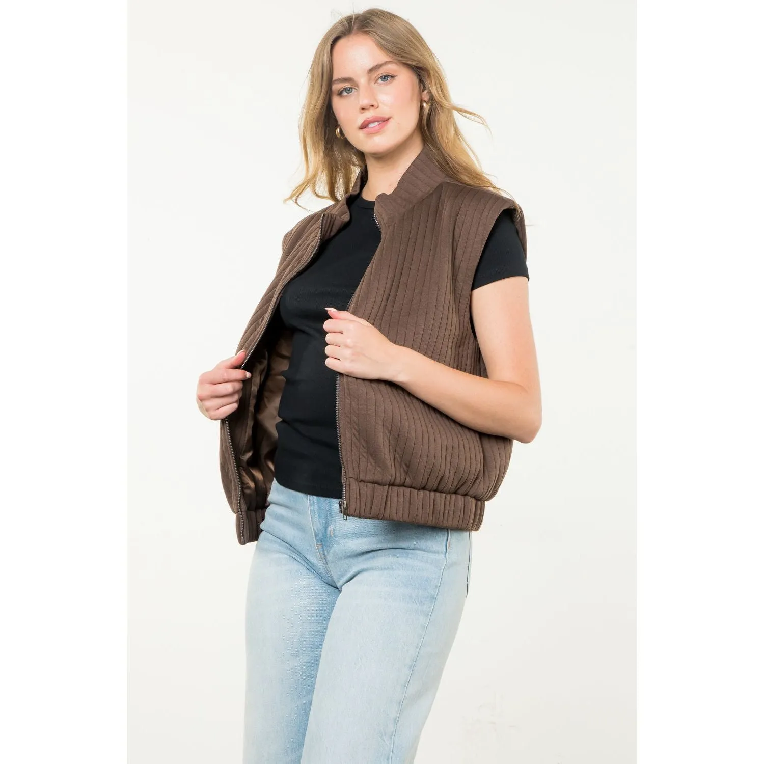 Twyla Striped Texture Zip Up THML Vest