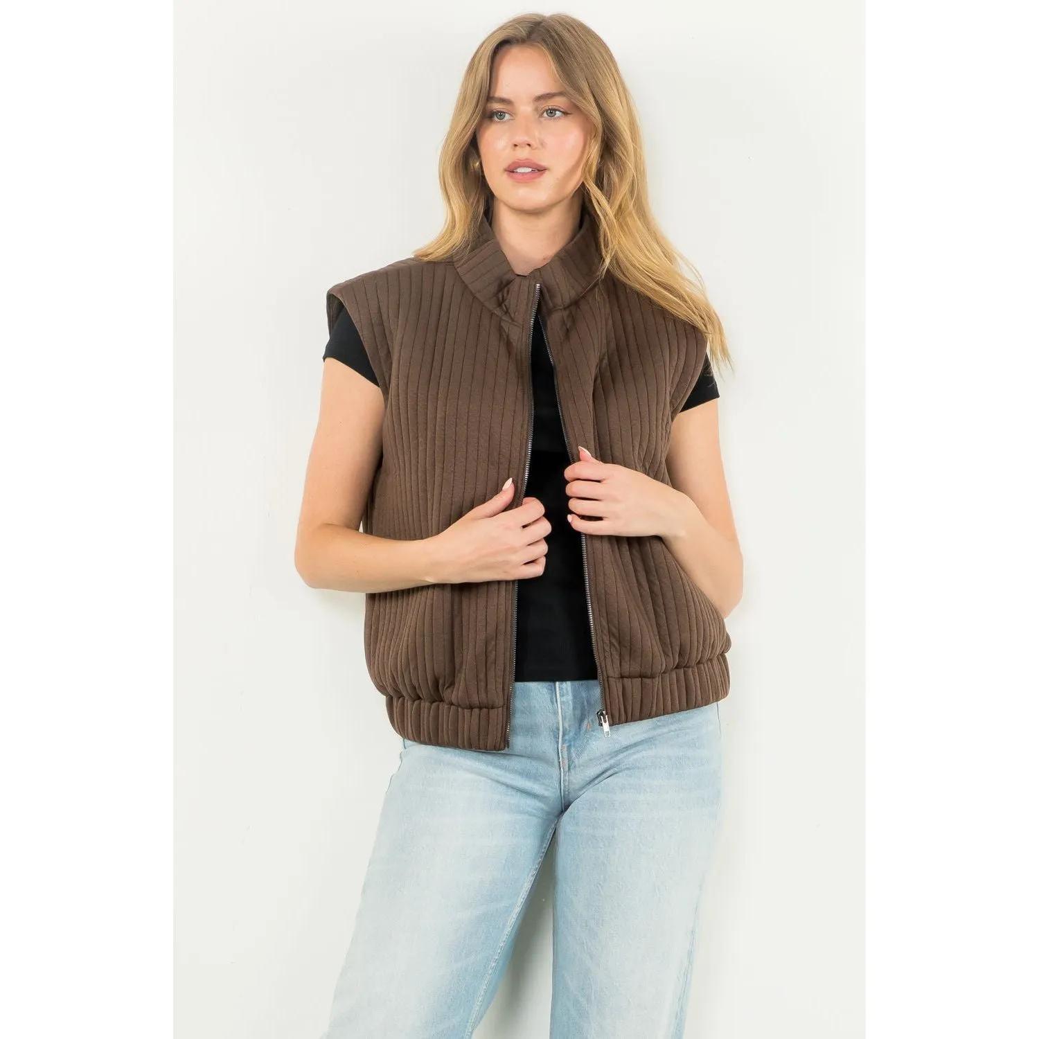 Twyla Striped Texture Zip Up THML Vest