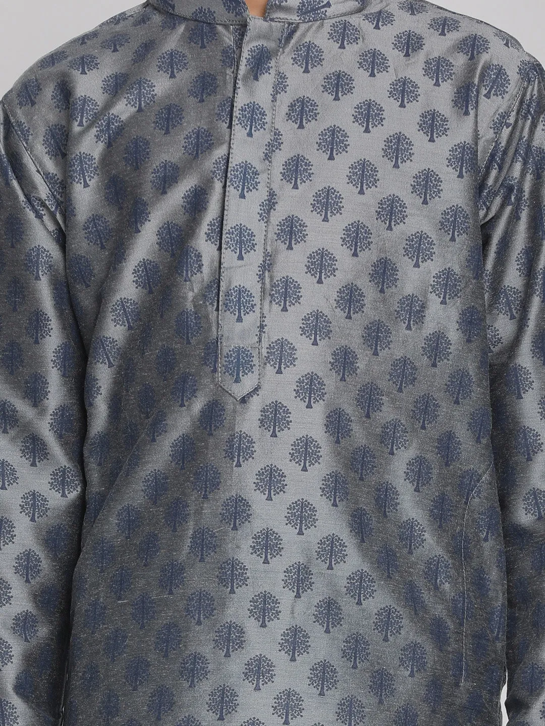 VASTRAMAY Boy's Grey Printed Kurta With Pyjama Set