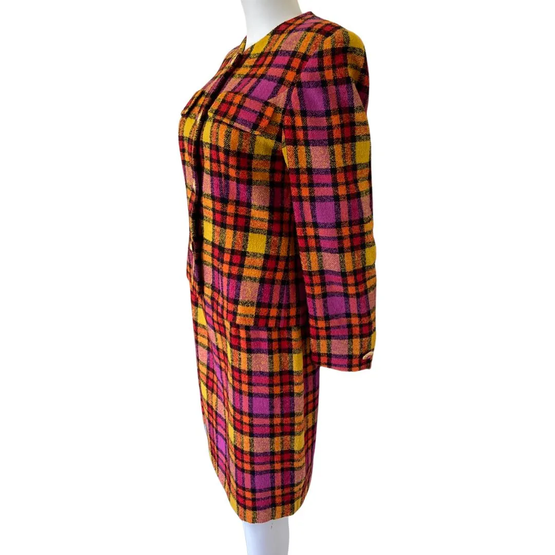 Vintage Betty Barclay Checked Wool Suit Orange Pink Red UK 8 | US 4