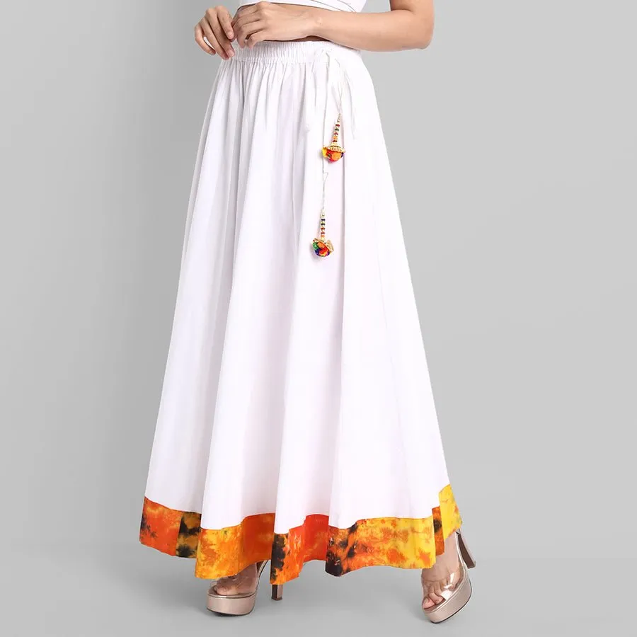 White Broad Holi Border Skirt