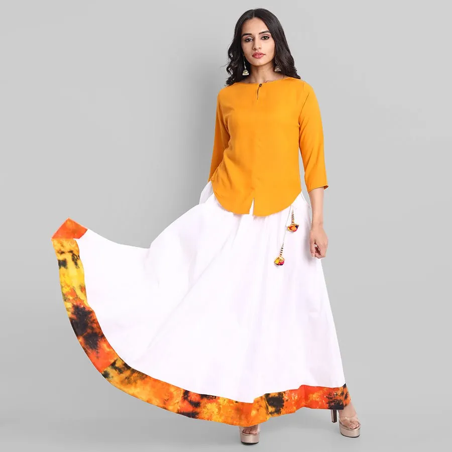 White Broad Holi Border Skirt