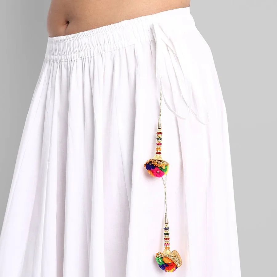 White Broad Holi Border Skirt