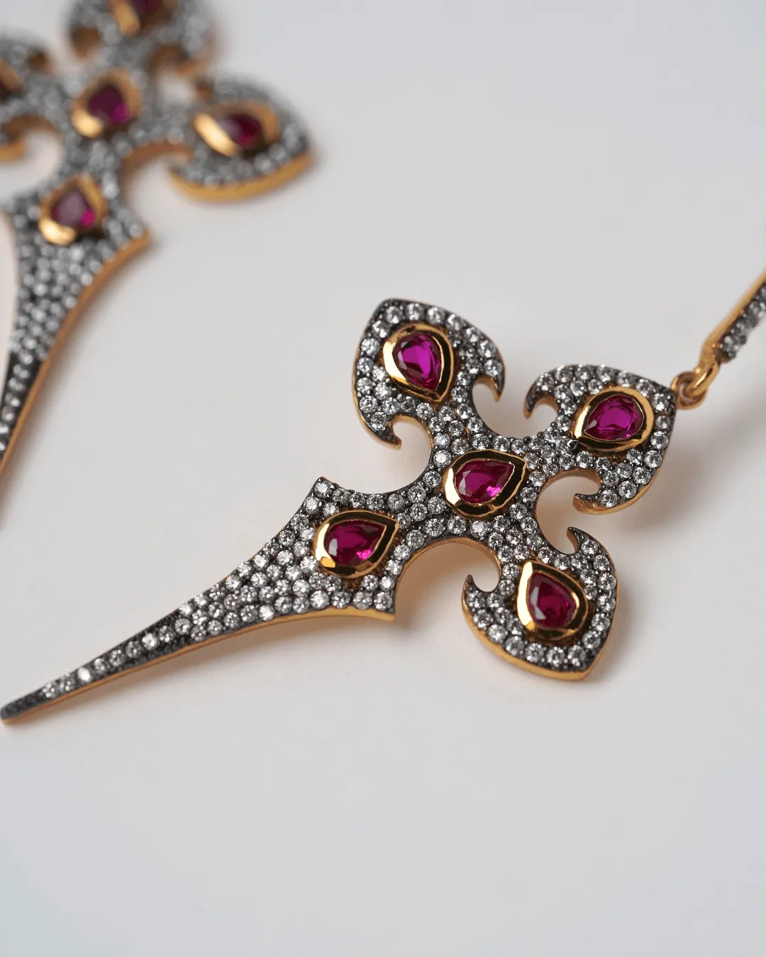 White Ruby Dagger Earrings