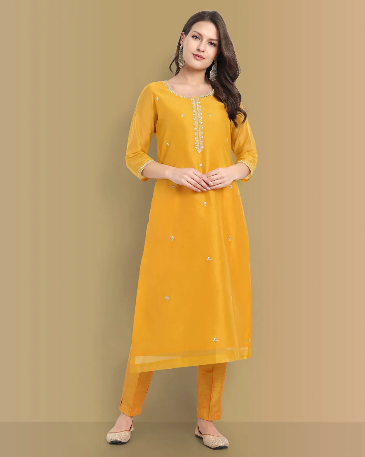 Yellow Haldi Chanderi Suit with dupatta Set of 3