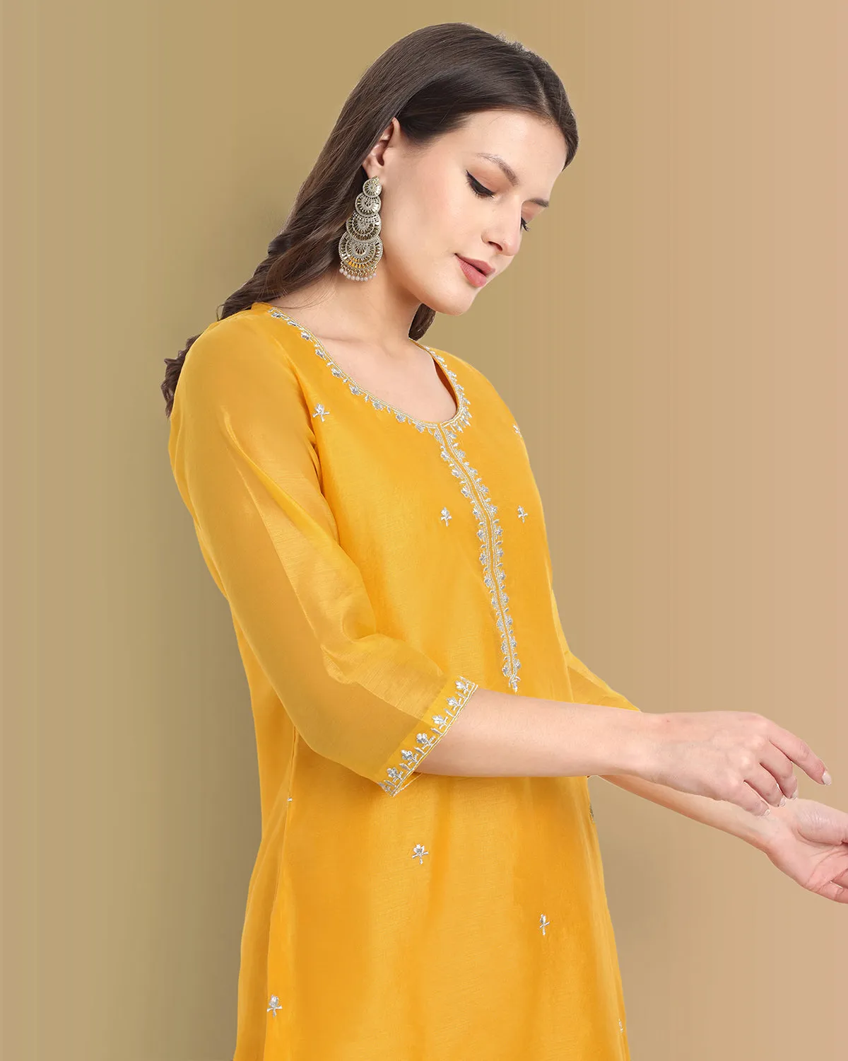 Yellow Haldi Chanderi Suit with dupatta Set of 3