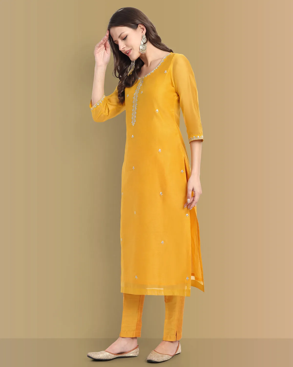 Yellow Haldi Chanderi Suit with dupatta Set of 3