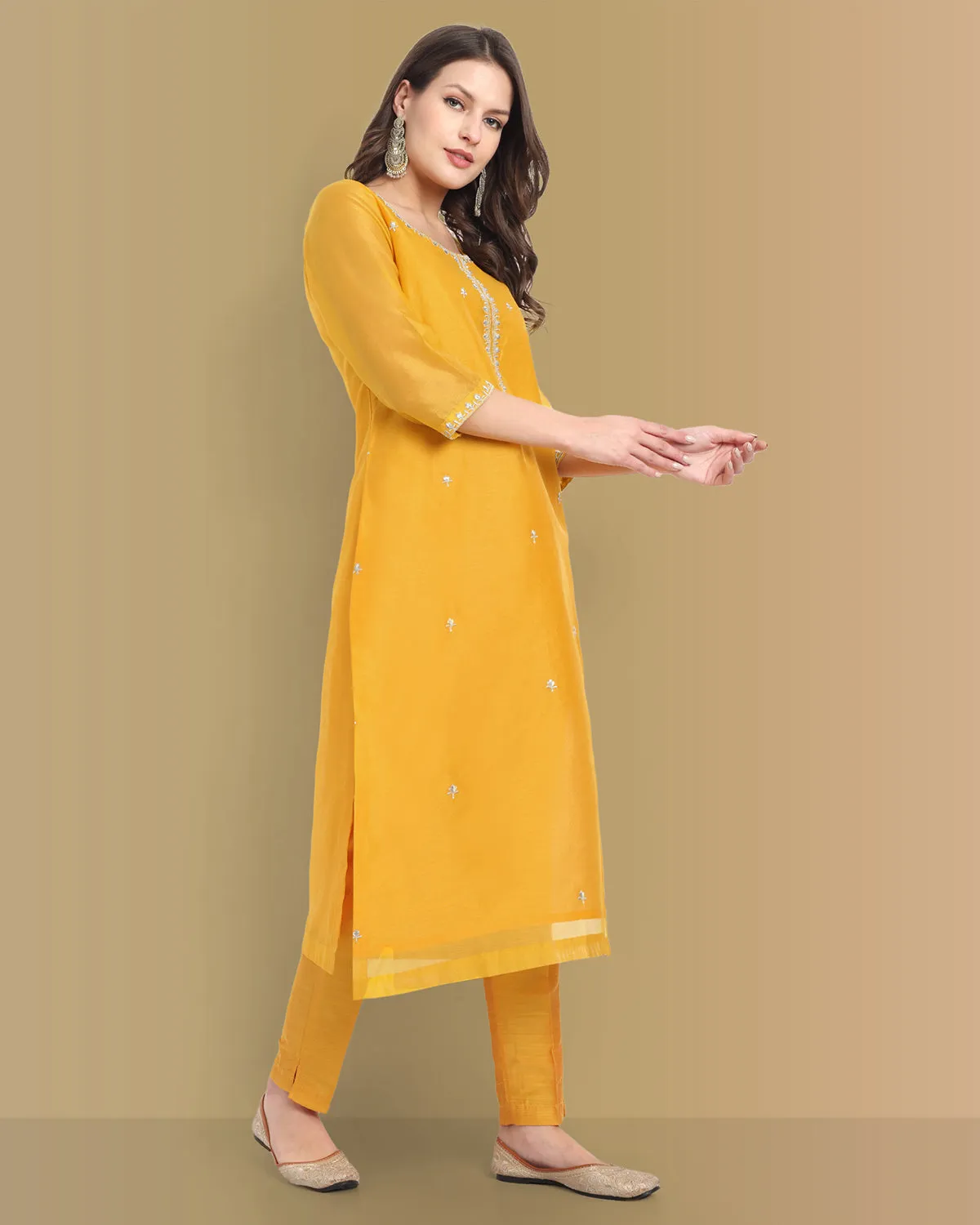 Yellow Haldi Chanderi Suit with dupatta Set of 3