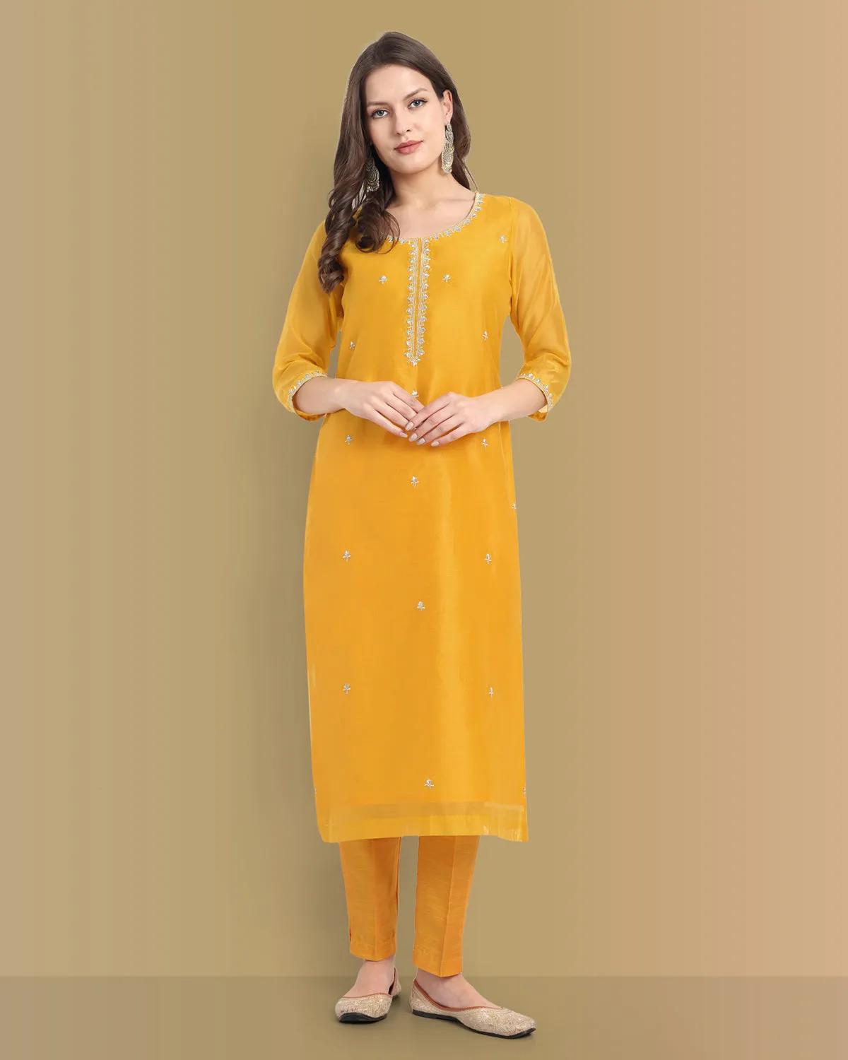 Yellow Haldi Chanderi Suit with dupatta Set of 3